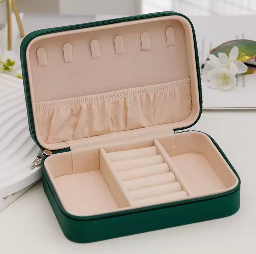 Large Green Travel Jewelry Box/Case Lightweight