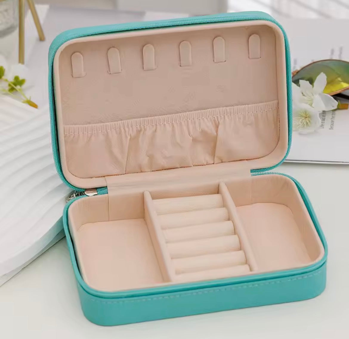 Large Cyan Travel Jewelry Box/Case Lightweight